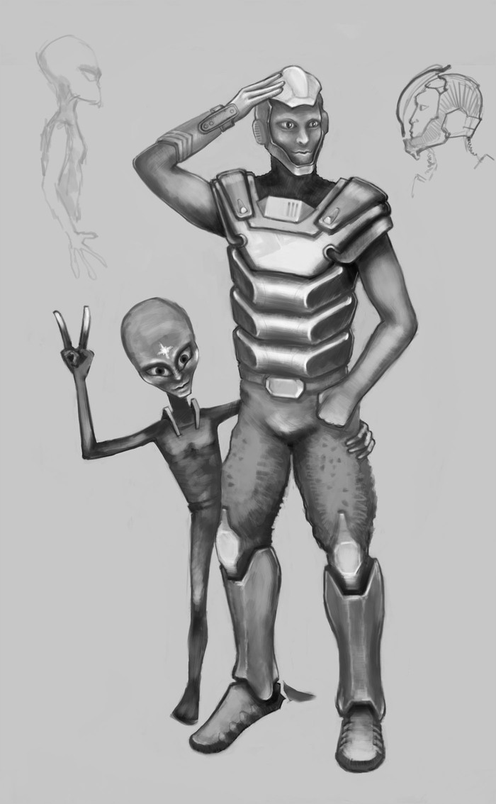 How do you like such friendly aliens from other worlds? - Art, Creation, Computer graphics, Drawing, Team, Grey Man, Reptiles, My