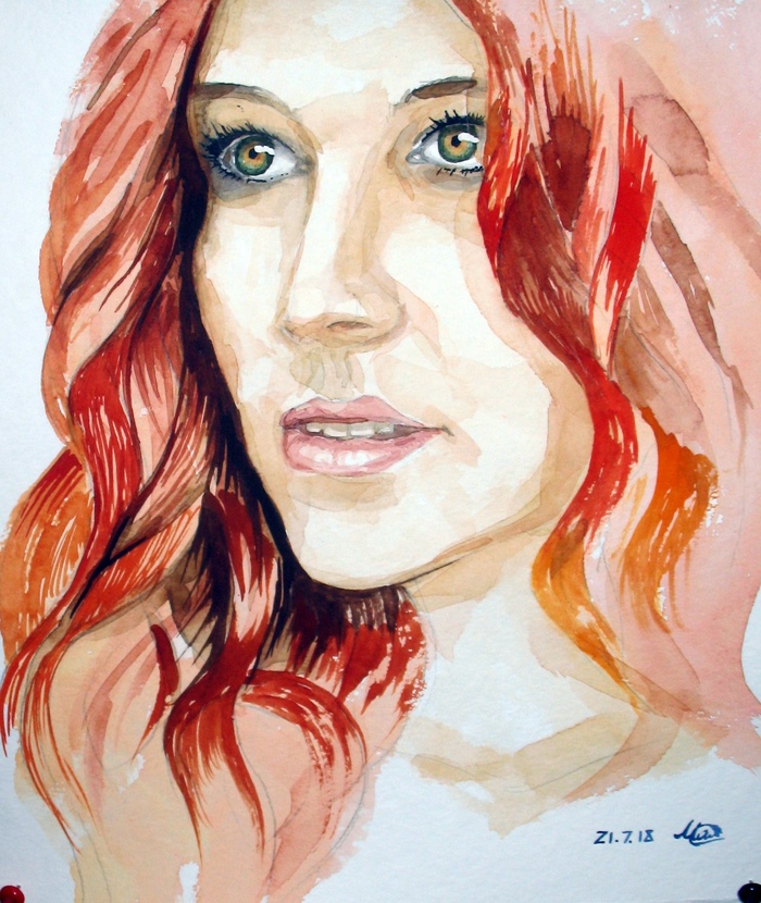 Charlotte Wessels - My, Portrait, Paper, Watercolor, Drawing, Musicians, Girls, , Delain