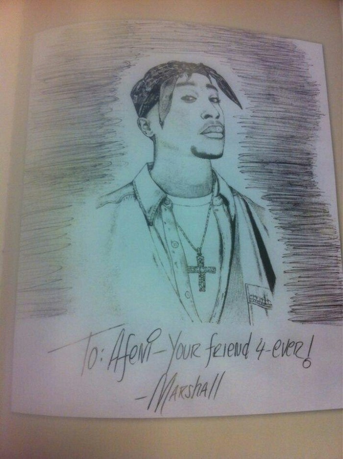 Eminem's letter and drawing to Tupac's mom. - Tupac shakur, Eminem, Letter, Drawing, Touching, Marshal, Longpost