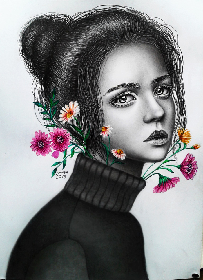 Pencil drawing - My, Girls, Flowers, Drawing, Art, Sadness, Creation, Art, With your own hands