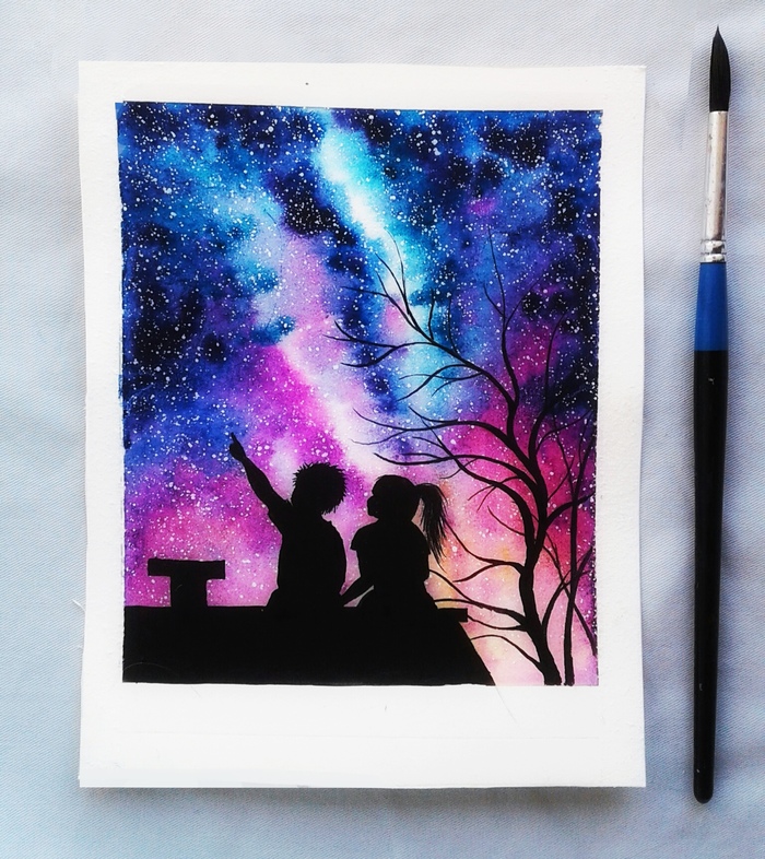 Space watercolor - My, My, Longpost, Space, Art, Drawing, Art, Night, With your own hands, Landscape