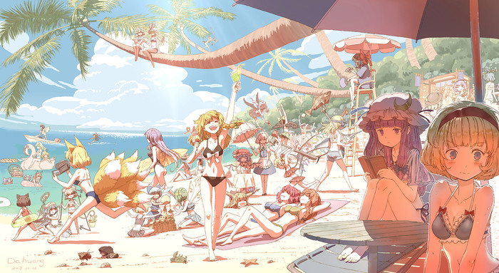 Beach please! - Anime, Anime art, Touhou, Dahuang, Swimsuit