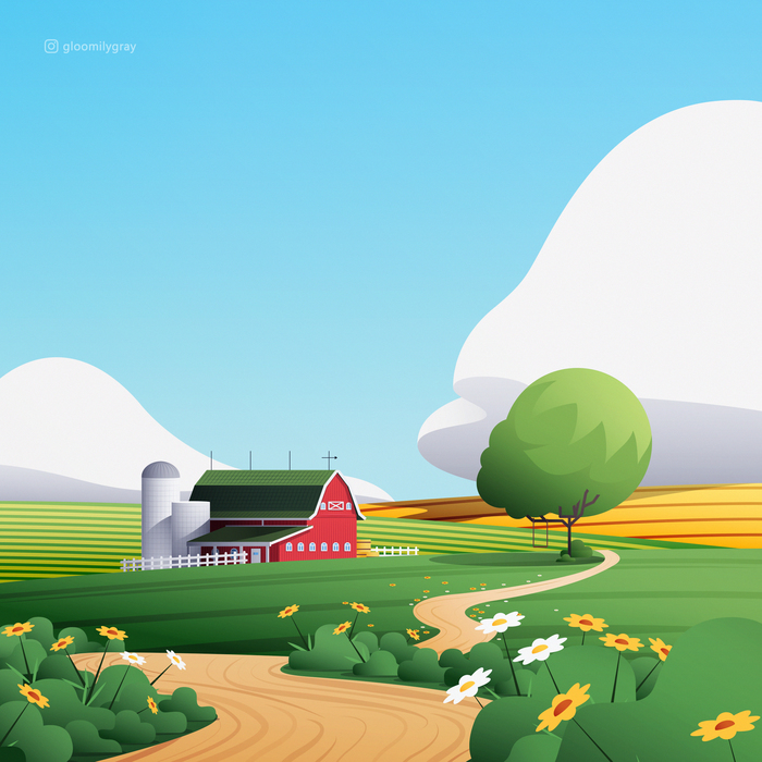 Barn in the field - My, Art, Illustrations, Barn, Field, Nature