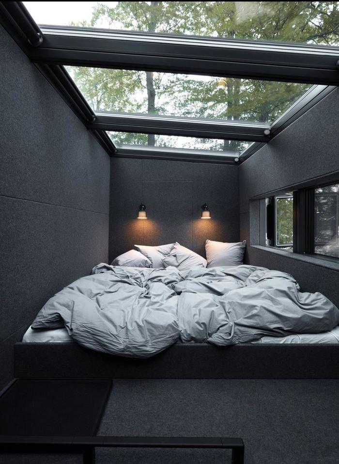 Great bedroom for stargazing - Bedroom, Ceiling, Glass, Bed, Architecture, Room