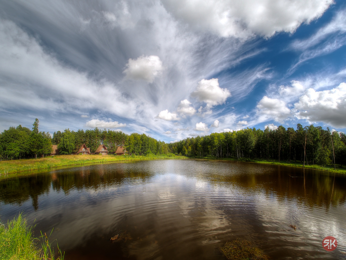 Berendey Ponds - My, The photo, Pond, Forest, Clouds, House, Duck, Kostroma