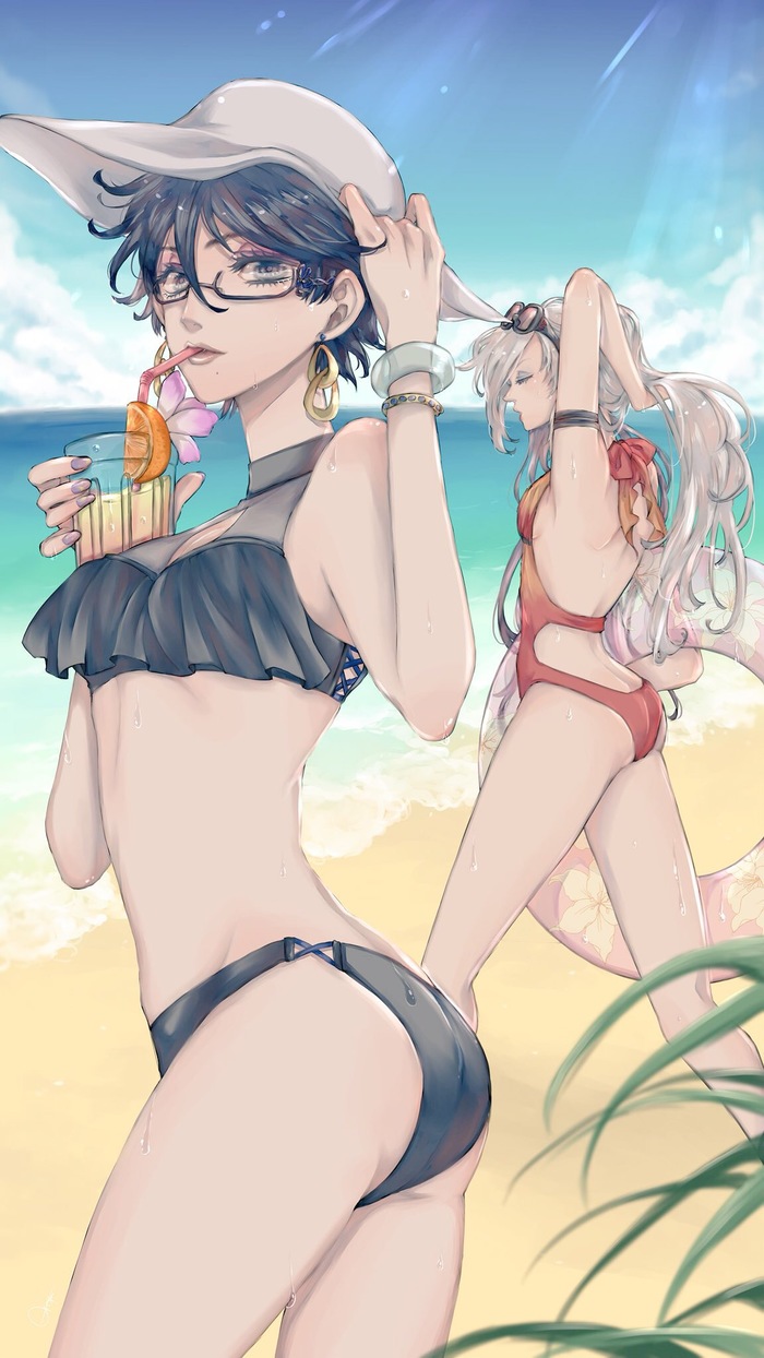 Bayonetta and Jeanne - NSFW, Na5ss2, Bayonetta, Jeanne, Арт, Игры, Лето, Пляж