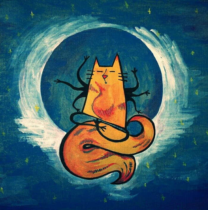 Ommm - My, cat, , Acrylic, Drawing