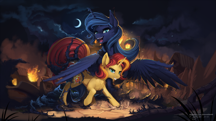 Servant of the night My Little Pony, Sunset Shimmer, Princess Luna, Ponyart