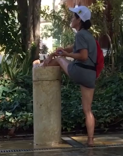 A tourist shaved her legs in a drinking fountain - Girls, Shaving, Туристы, , Video, Longpost