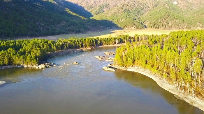 Evening river Katun in spring in Altai mountains - My, Altai, Mountain Altai, Katun, Katun River, Video, Altai Republic