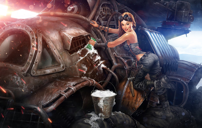 Post Apocalyptic Pin Up - Art, Drawing, Girls, Dieselpunk, Sergey Kondratovich