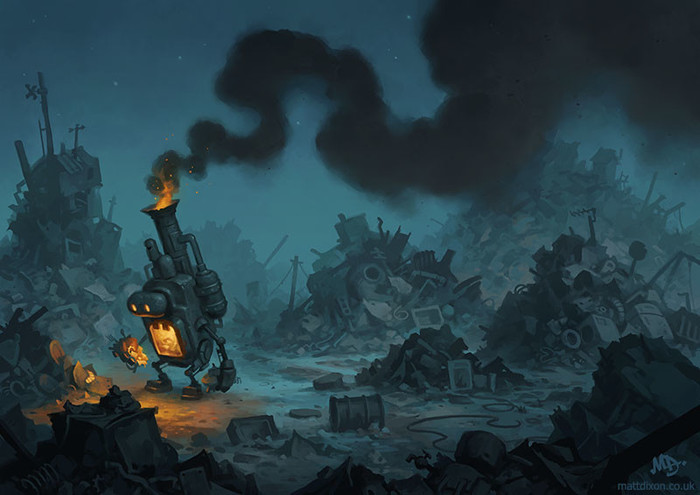 Cold evening. - Robot, Dump, Fire, Energy, Art, Digital