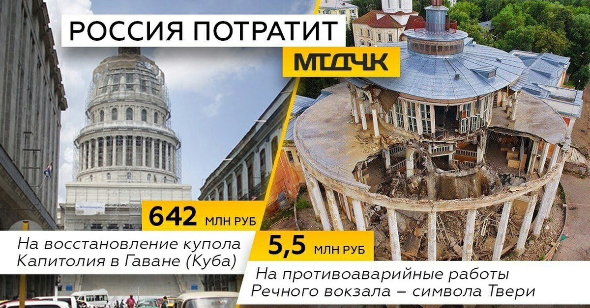 Российский тратить. Восстановление купола Капитолия в Гаване 642 млн Россия.