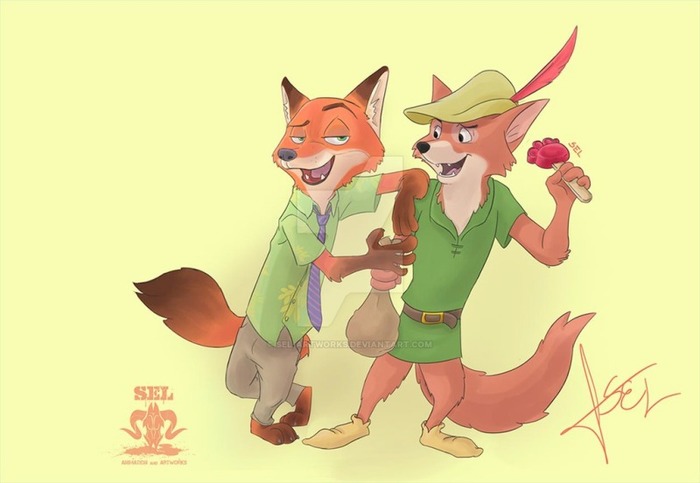 Nick Wilde and Robin Hood. Baby John and Judy Hopps. - Nick wilde, Robin the Hood, Zootopia, The Bears, Judy hopps, Walt Disney