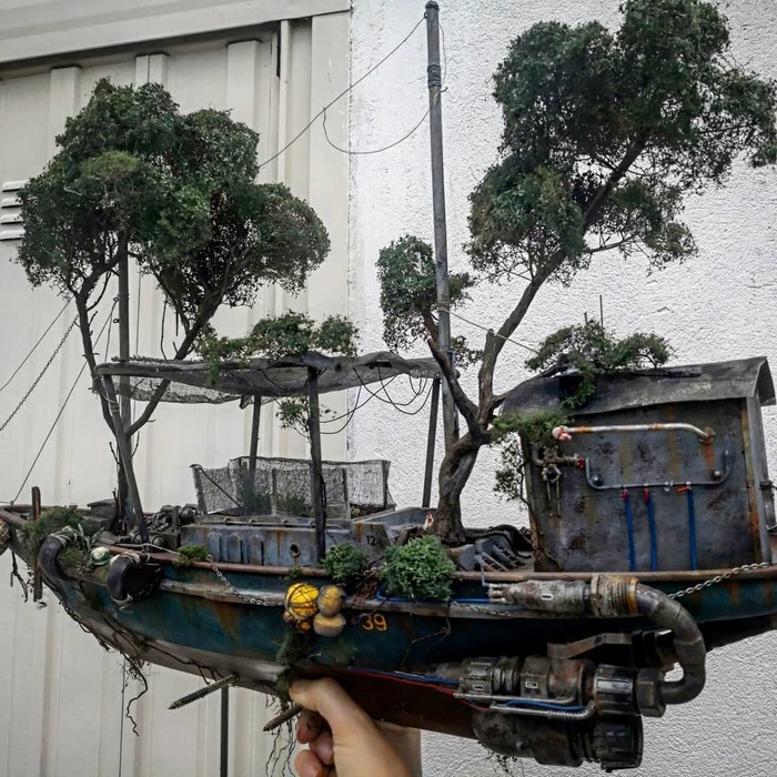 There will be a garden boat - Boat, Garden, Tree, Modeling, Installation, Fantasy, Bonsai