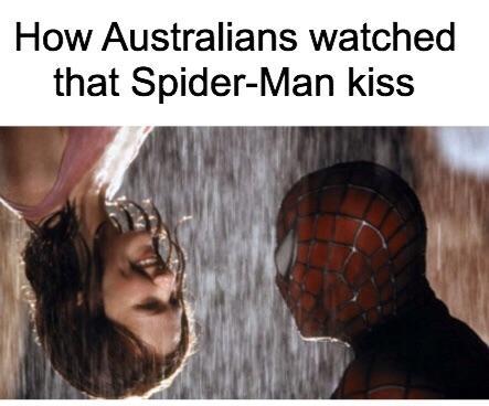 How Aussies See This Spiderman Kiss - Honestly stolen, Images, Spiderman, Upside down