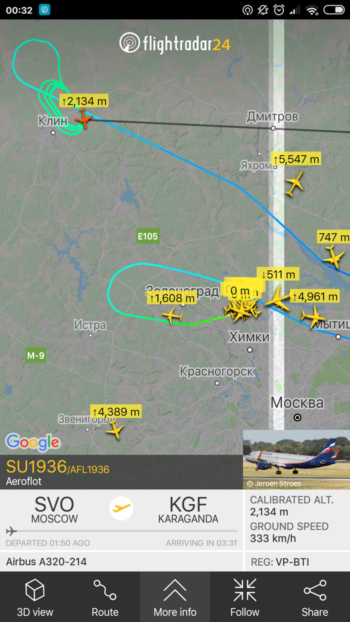 Airplane over Klin - Airplane, Flightradar24