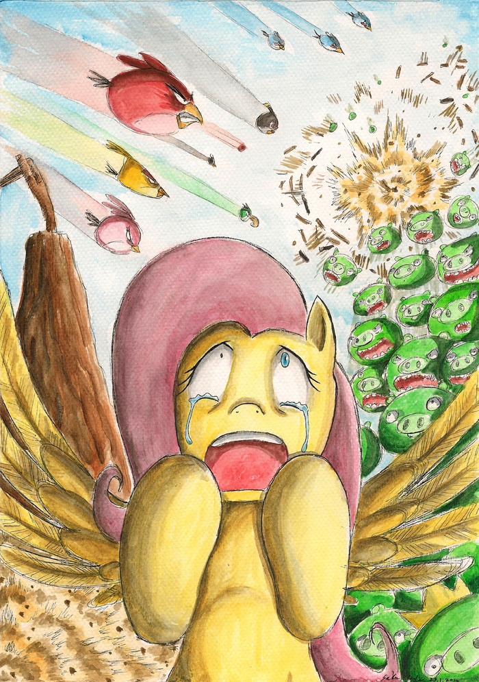 Make peace, dont war! - My little pony, Angry Birds, Crossover, Fluttershy