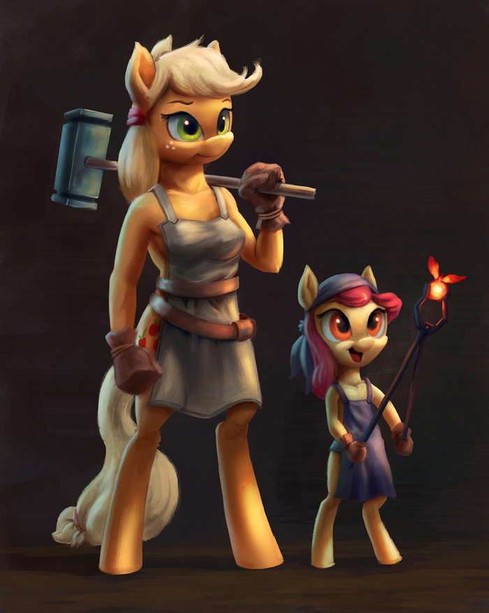 Sisters Blacksmiths - My little pony, Applejack, Applebloom, Anthro