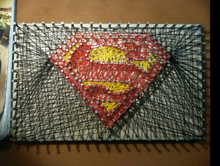 Superman made of nails and thread - My, Needlework without process, Laser cutting, CNC, Painting, Thread, Nails