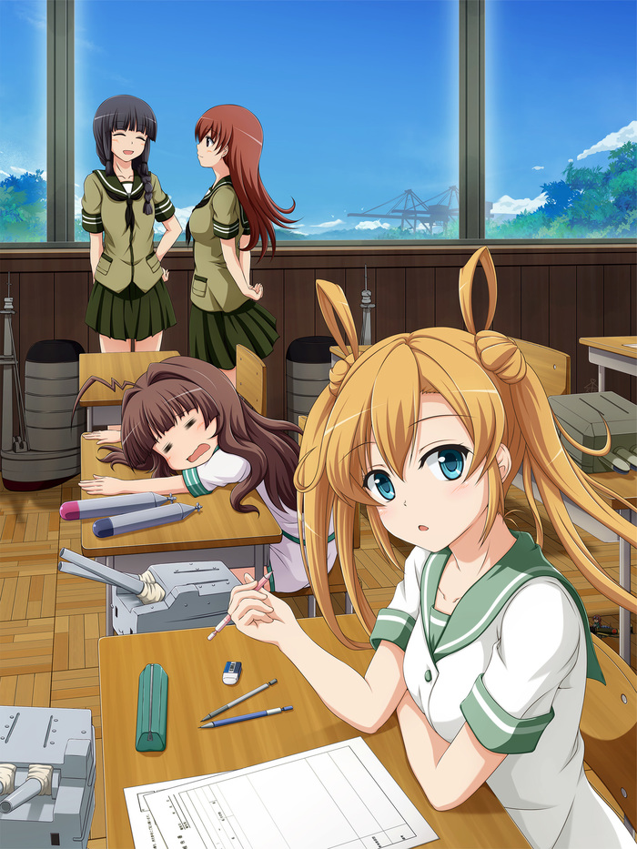 School days [2] - Kantai collection, Anime art, Anime, Ooi, Kitakami, Kuma, Abukuma