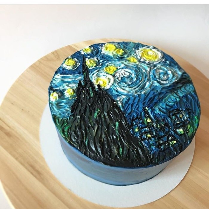 Van Gogh Starry Night Cake - First post, , van Gogh, Cake, Van Gogh's Starry Night