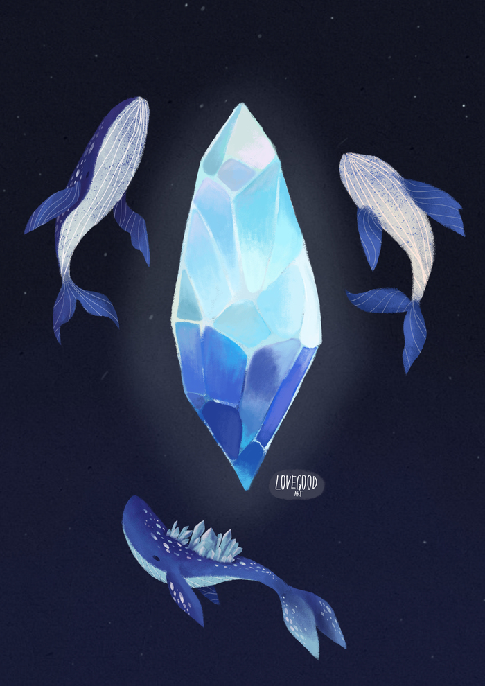 Day 13/28 Crystal + whale - Моё, Арт, Photoshop, Art design illustration, Иллюстрации, Рисунок