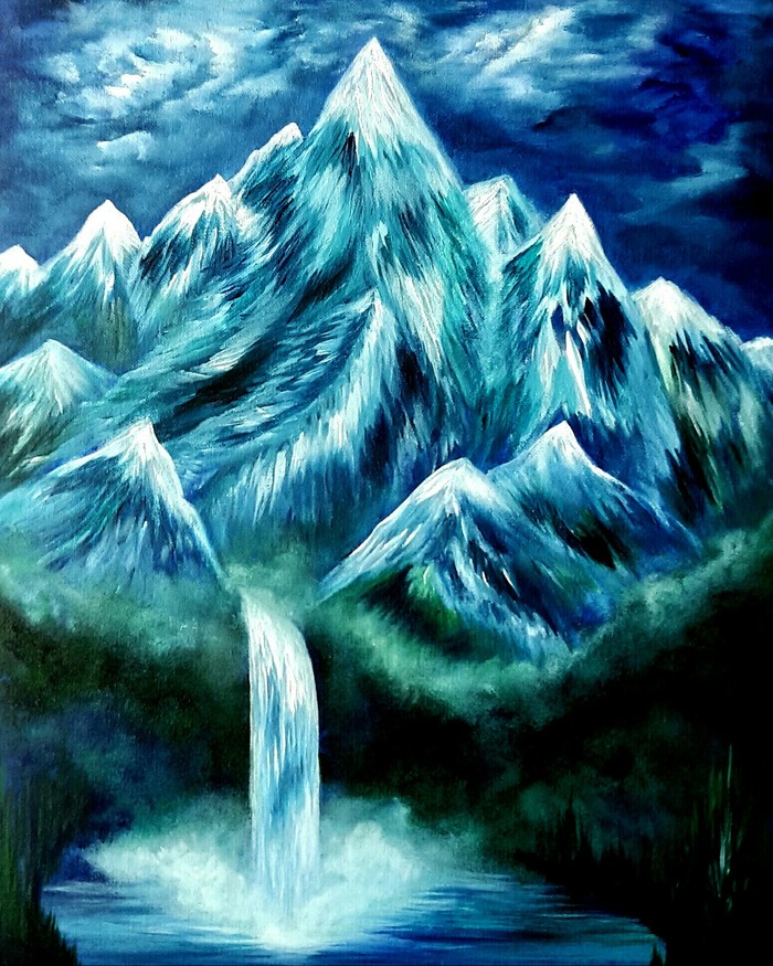Insula Somnia part 1 - My, Painting, The mountains, Nature, Waterfall, Fantasy, Painting, Witcher, Acrylic