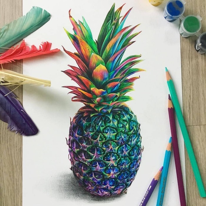 Pineapple drawn with colored pencils - Reddit, Painting, A pineapple