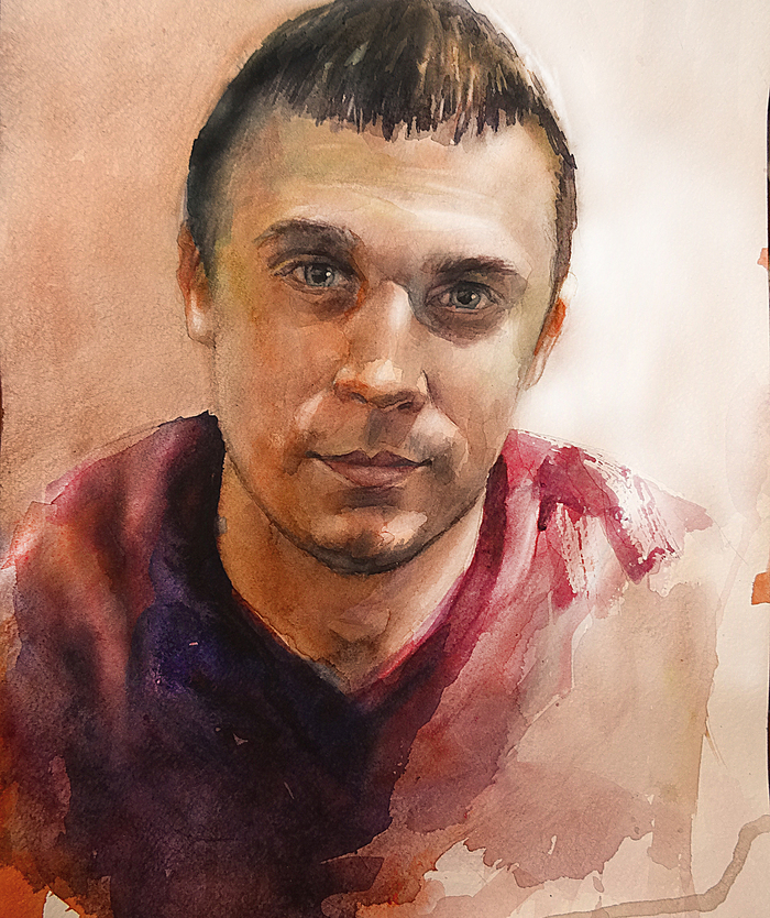 Painted a watercolor portrait of a good man - My, Watercolor, Portrait by photo, Drawing, , , Portrait