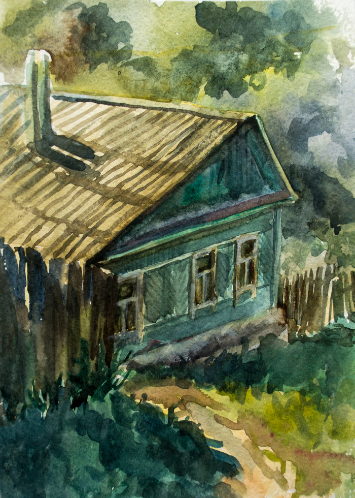 Watercolor plein air - My, Watercolor, Traditional art, Plein air, Longpost, Drawing, House