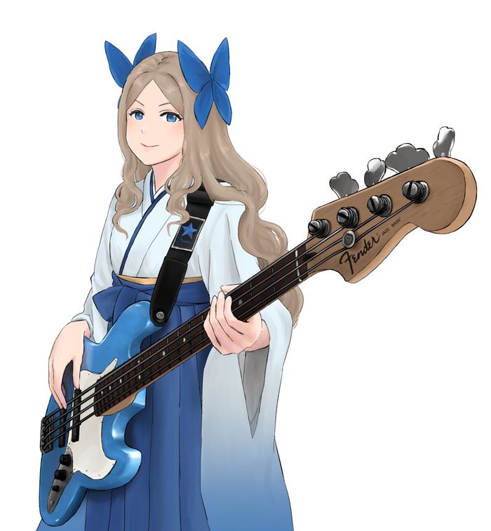 Asakaze с Fender Jazz Bass (художник: Sally Wasabi) - Kantai Collection, Аниме, Anime Art, Asakaze