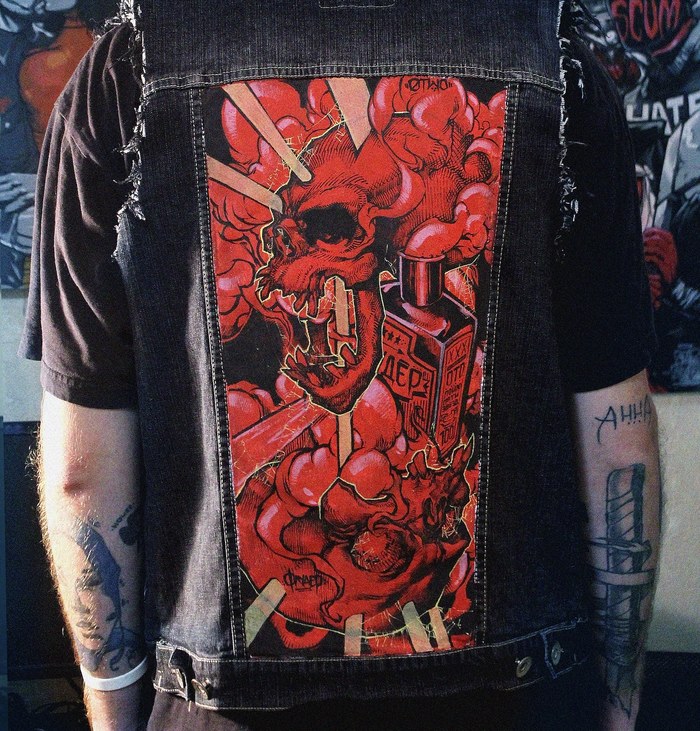 Another ripped denim - My, Art, Custom, Illustrations, Scull, Painting on fabric, Painting, Acrylic, Denim, Customization