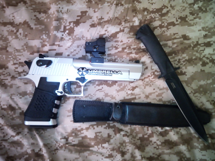 zombie gun - My, Airsoft, Desert Eagle, Knife, Reflex sight, Co2, Kizlyar, Umbrella Corporation, Carbon dioxide