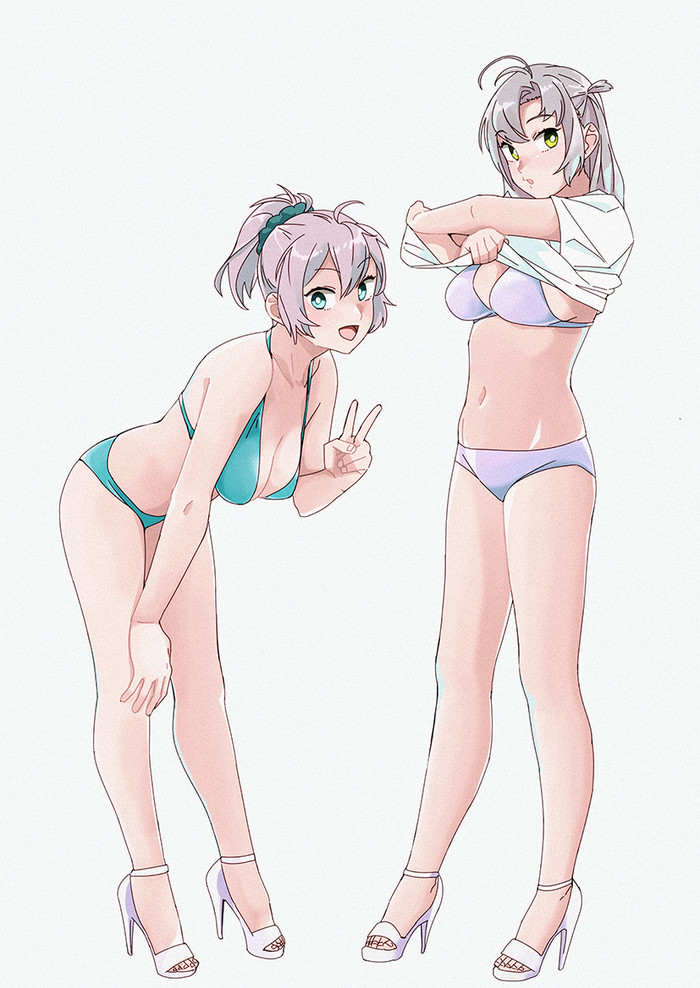 Aoba and Kinugasa (Artist: Ojipon) - Kantai collection, Anime, Anime art, Aoba, Kinugasa, Swimsuit