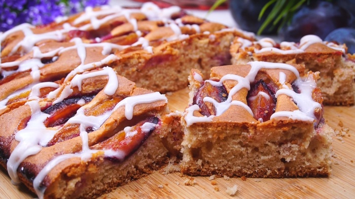 plum cake - My, Pie, Plum pie, Recipe, Video recipe, Video, Longpost