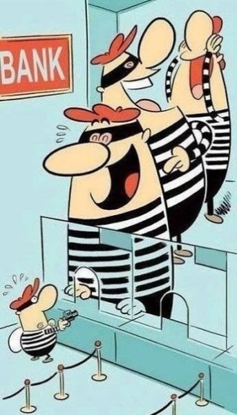 real robbers - Bank, Robbery, Caricature, Joke, Humor