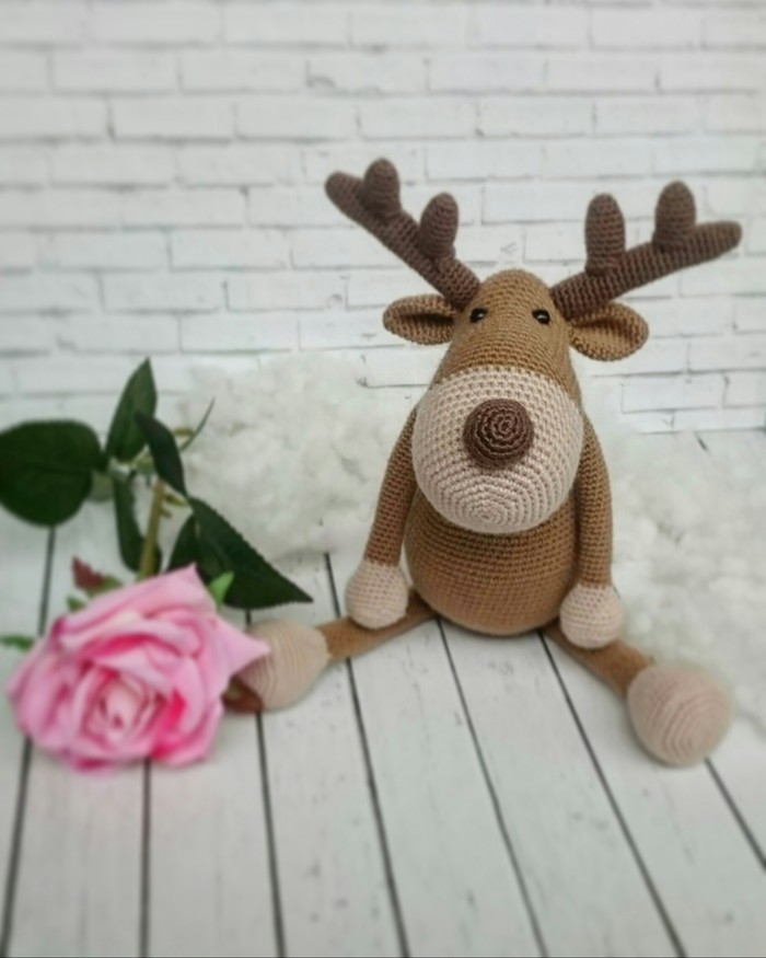 Moose deer - My, Knitted toys, Crochet, Amigurumi, Needlework, Needlework without process, Longpost, The photo