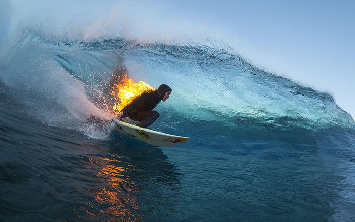Burning surfer - , Surfing, Wave, Fire