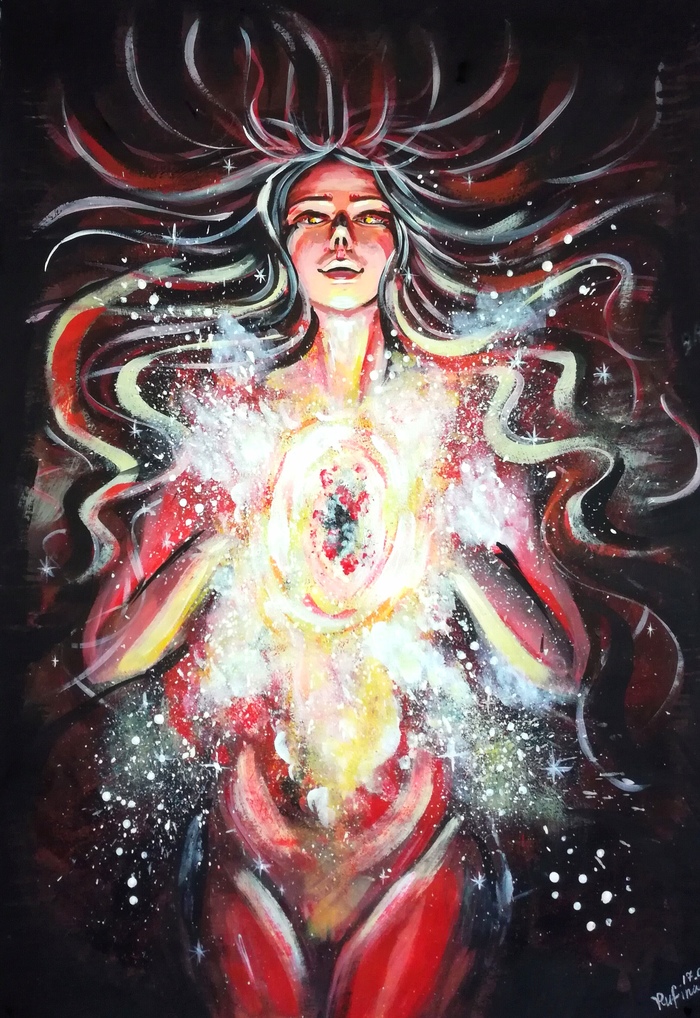 Birth of the Universe 2 - My, Art, Drawing, Space, Gouache, Universe, Girls