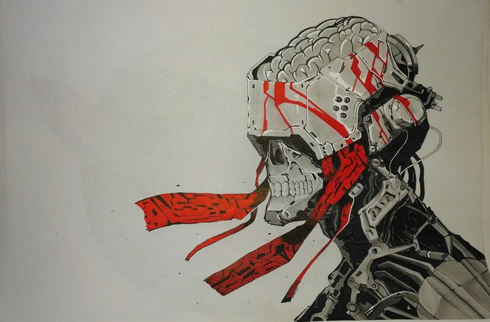 cyber skull - My, Drawing, Art, Scull, Cyberpunk
