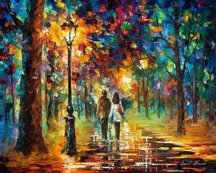 Autumn in contemporary art - Landscape, Cityscapes, Autumn, Leonid Afremov, Modern Art, Canvas, Butter, Impressionism, Longpost, Street photography