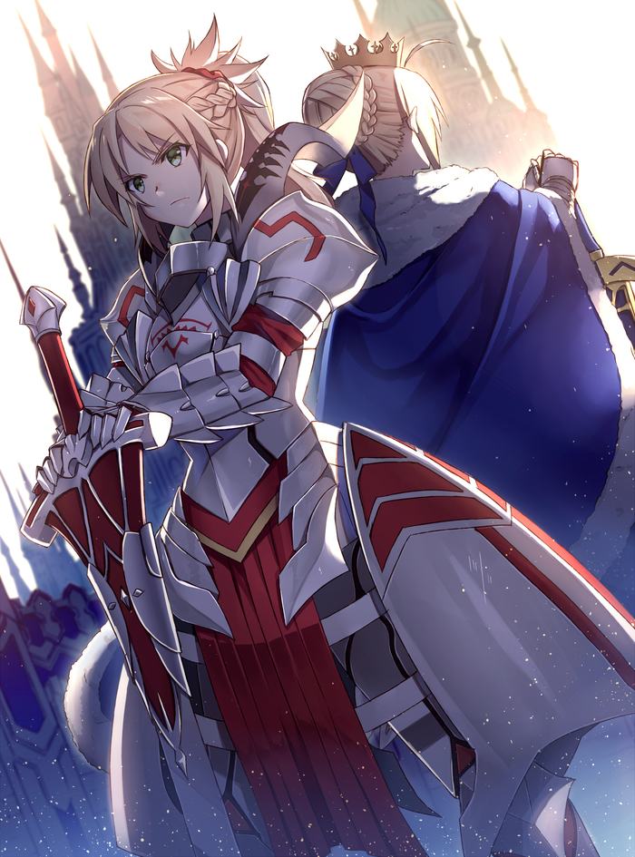 Artoria and Mordred , Anime Art, Fate, Fate Apocrypha, Artoria Pendragon, Mordred, Saber