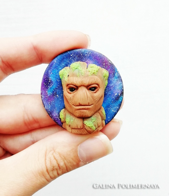 I am Groot >_< - My, Groot, Polymer clay, Лепка, Pendant, Guardians of the Galaxy, Space, Needlework without process, Handmade, Longpost