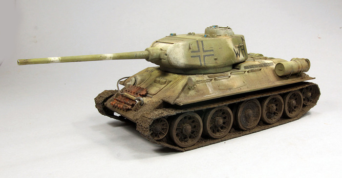Trophy T-34/85 from a star - My, Hobby, Modeling, Stand modeling, Zvezda, T-34, BTT, Longpost