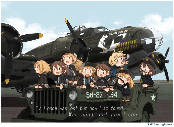 Boeing B-17 Flying Fortress and Willys MB (Artist: Kitsuneno Denpachi) - Kantai collection, Anime, Anime art, Fairy, Boeing B-17, Fairy (Kantai Collection)