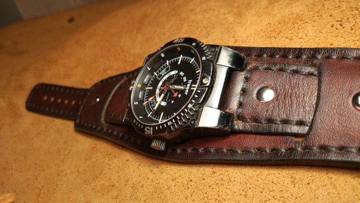 Watch strap - Needlework with process, Wrist Watch, Handmade, Longpost, Leather craft, Leather products, My