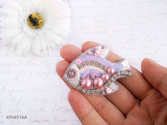 Brooch Fairytale fish - My, Needlework without process, Brooch, Handmade, Handmade