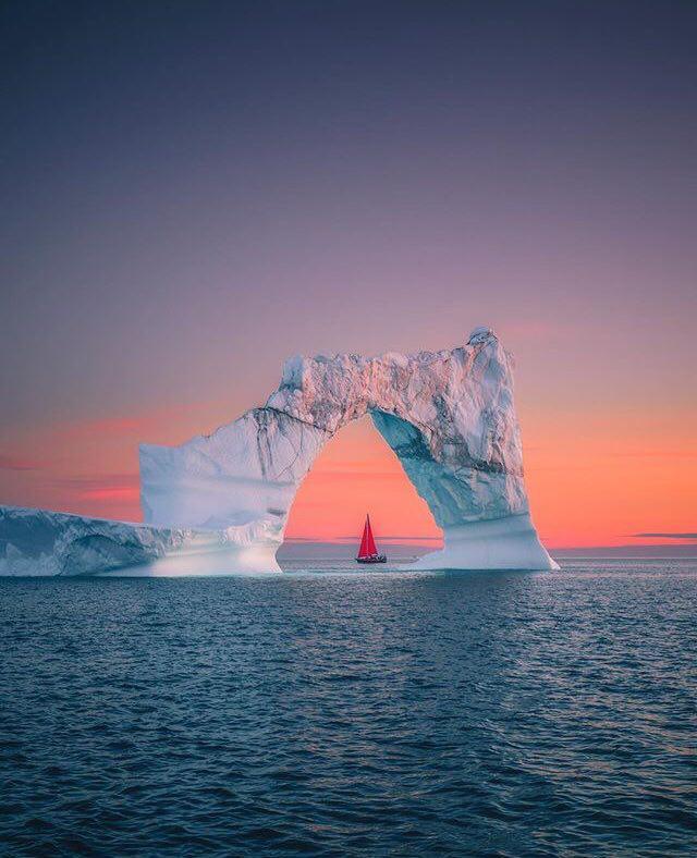 Greenland - Greenland, Ocean, Island, Sunset, dawn, Iceberg, Scarlet Sails, Ship