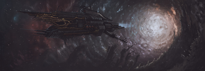 Dark ship - My, Video, Drawing process, Art, Spaceship, Illustrations, Space, Drawing, Digital drawing, Process